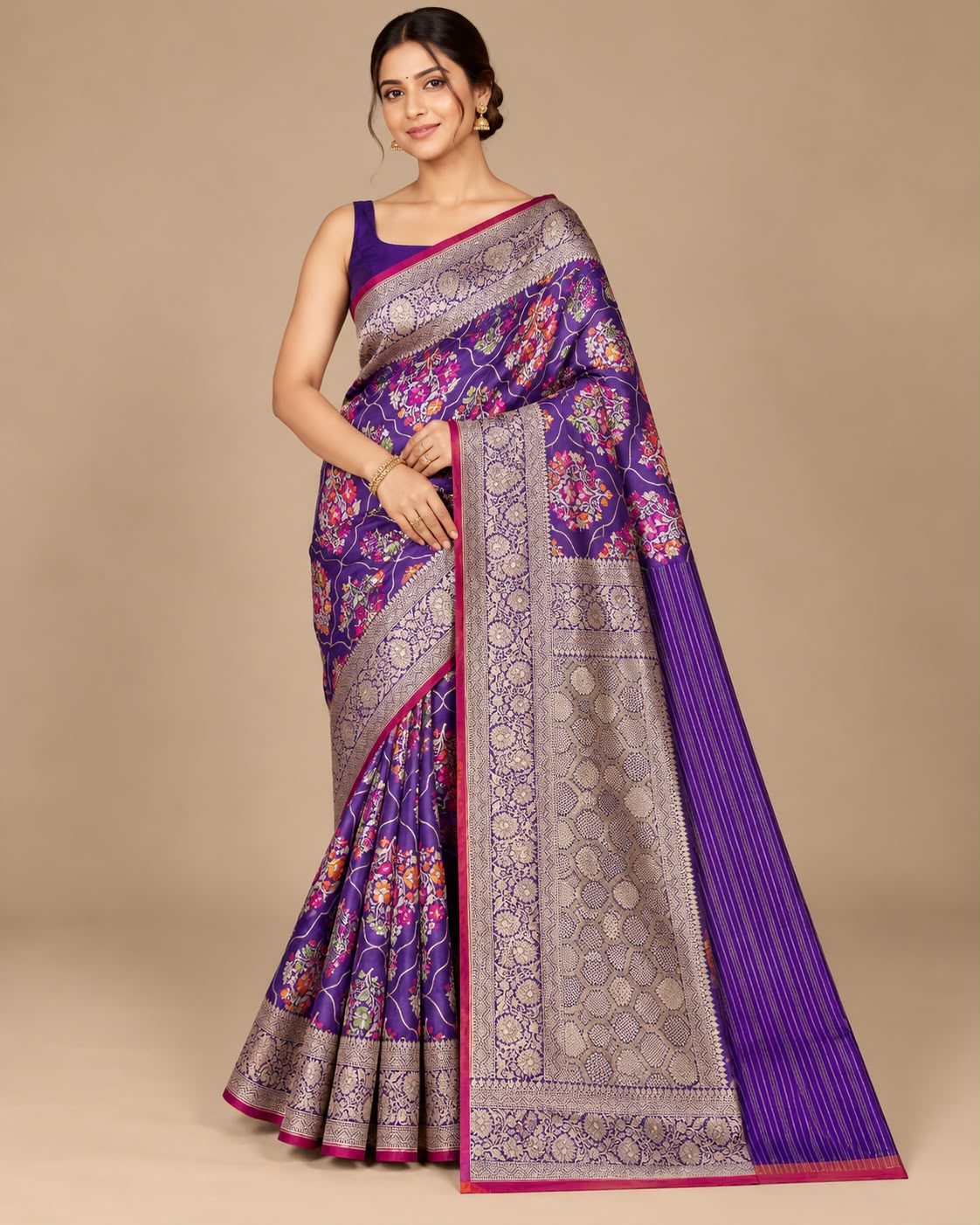 Royal Purple Handwoven Meenakari Banarasi Katan Silk Saree with Blouse