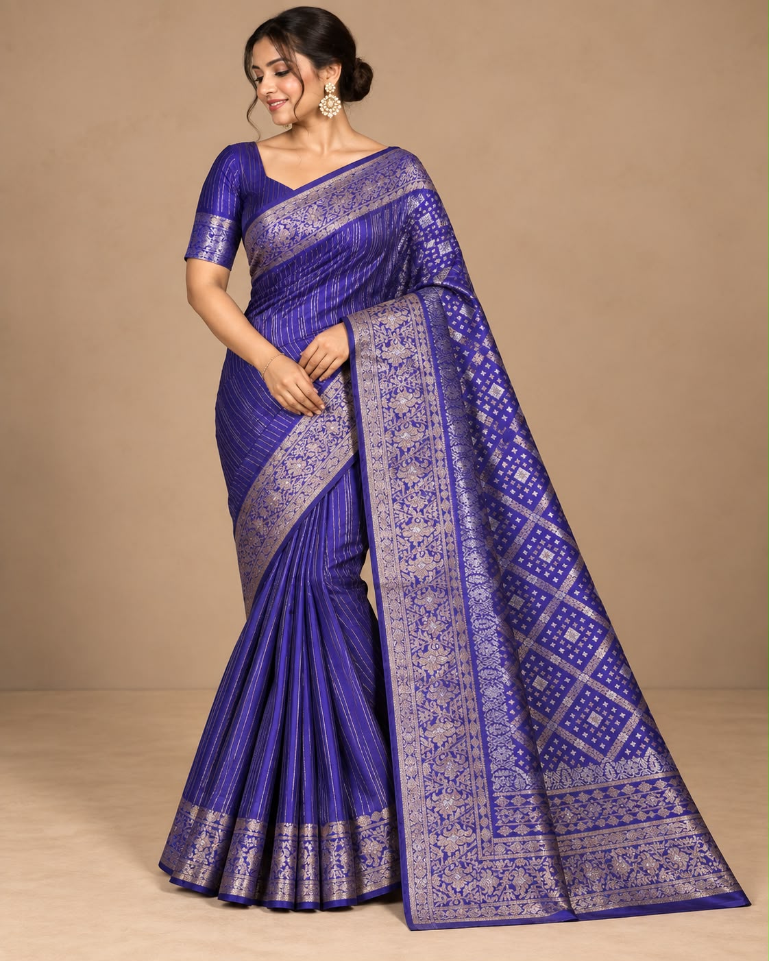 Royal Blue Handwoven Meenakari Banarasi Silk Saree with Blouse