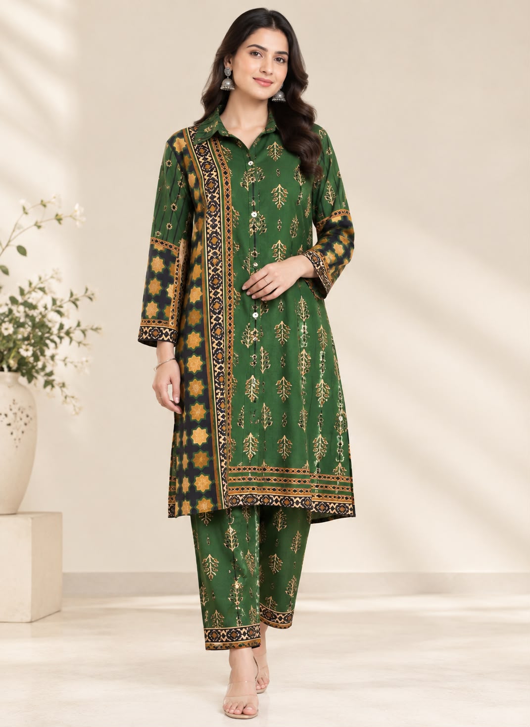 Green Printed Kurta Set
