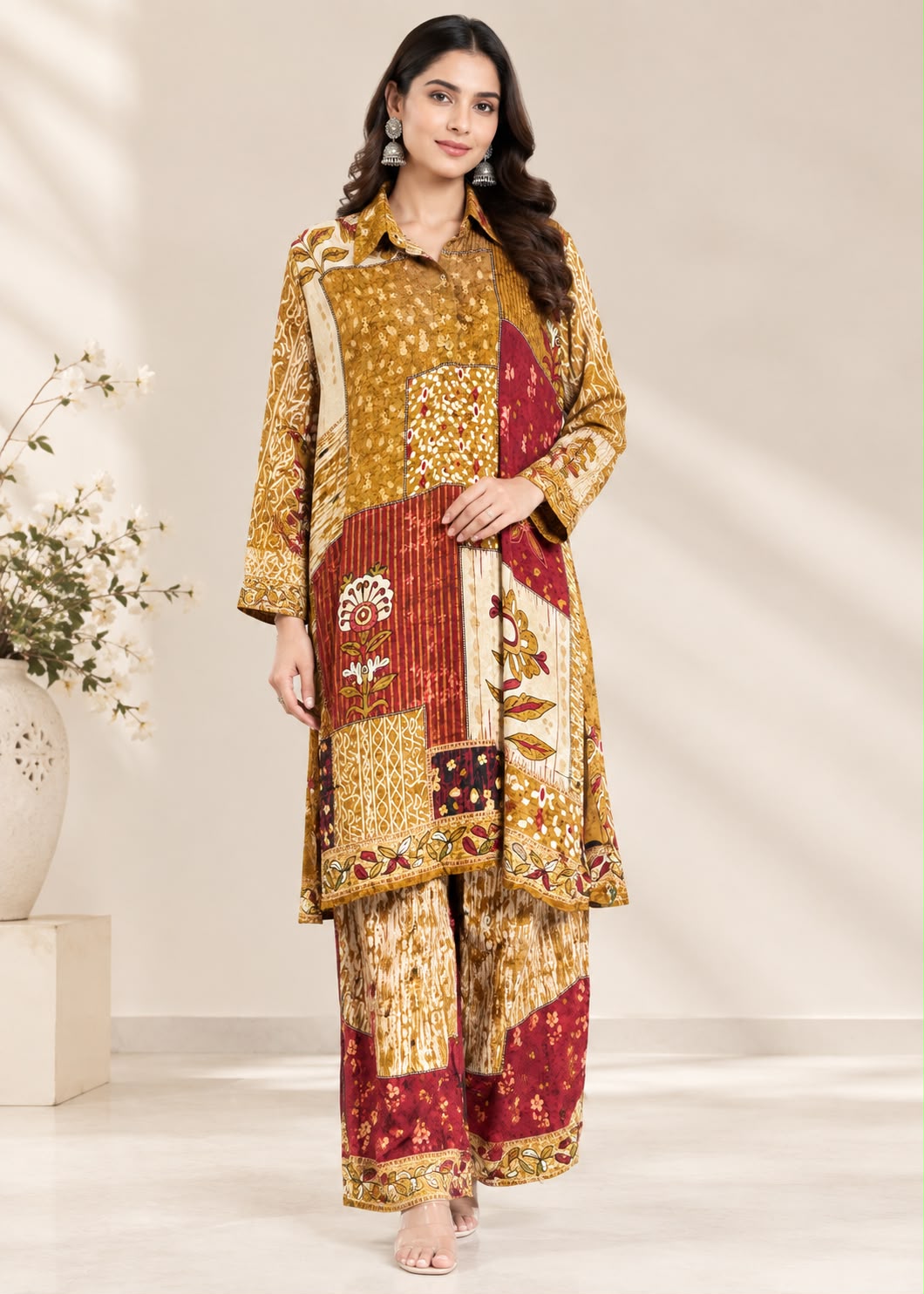 Mustard Patchwork Printed Kurta Set Main image