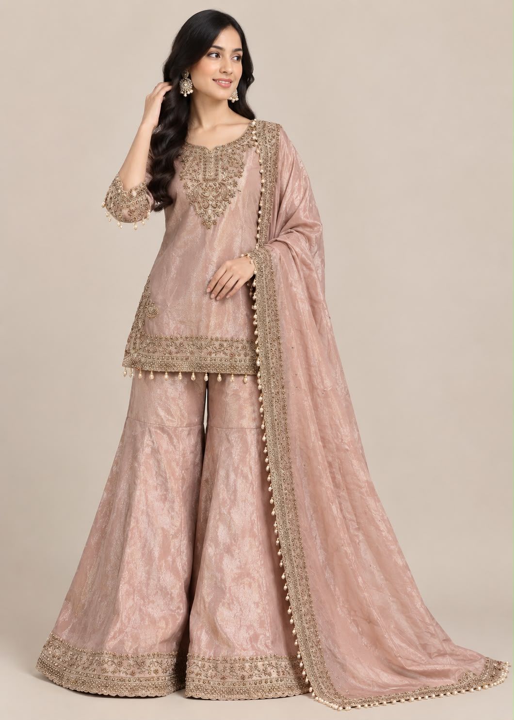 Chikoo Embroidered Sharara Suit Set Main image