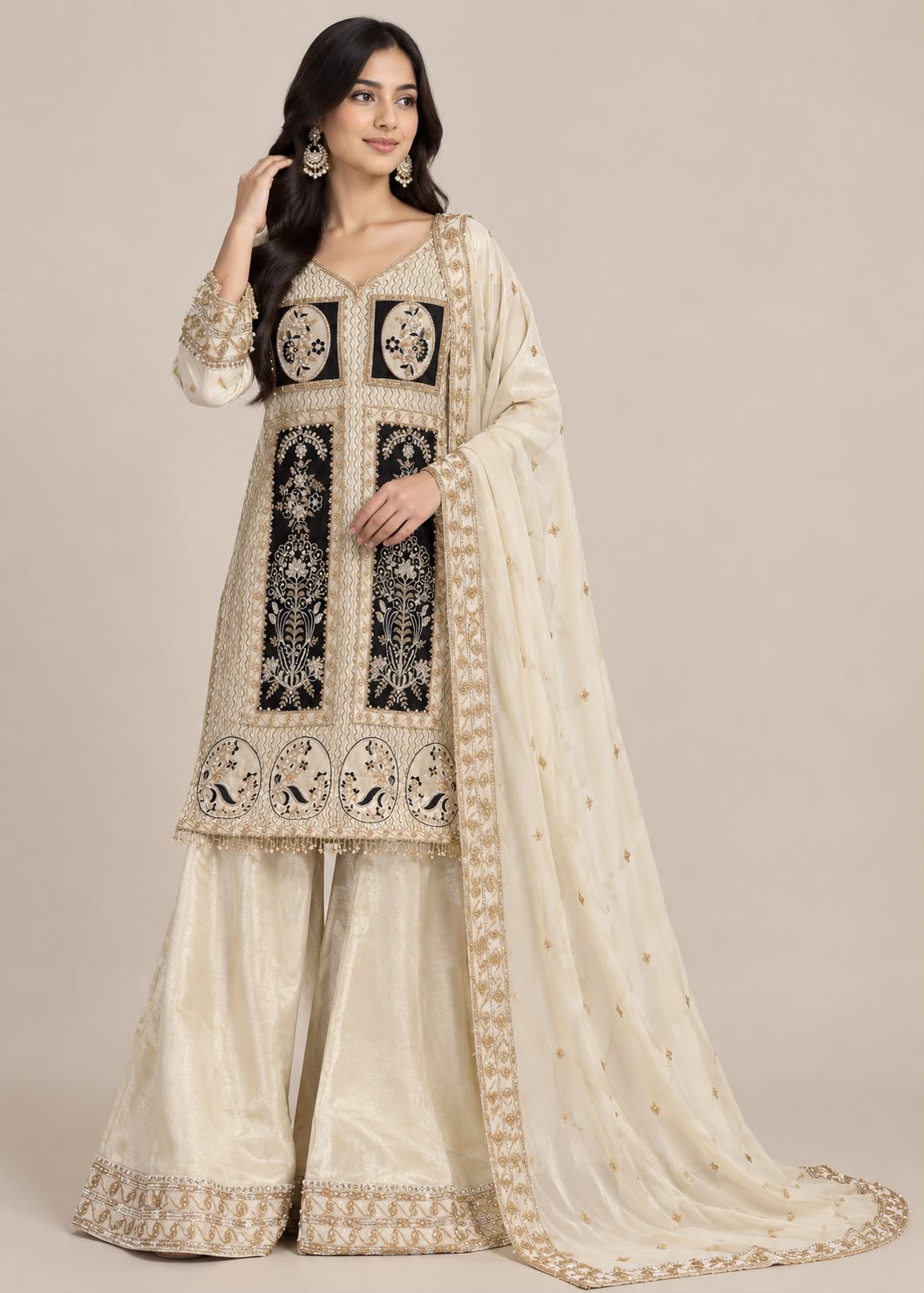 Ivory Embroidered Sharara Suit Set