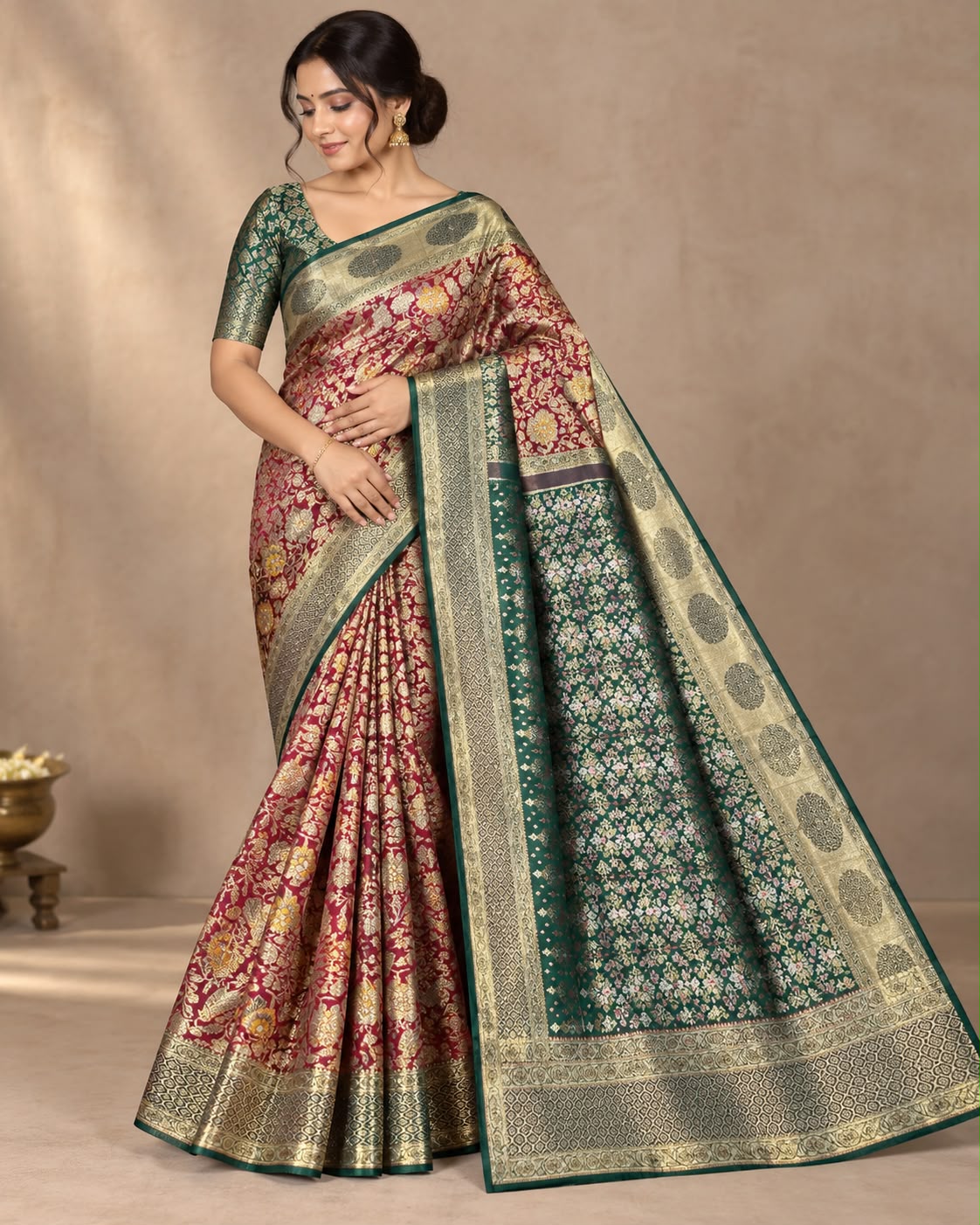Maroon Silk Banarasi Saree Main image