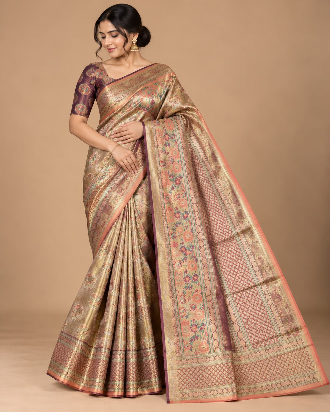 Antique Gold Silk Banarasi Saree
