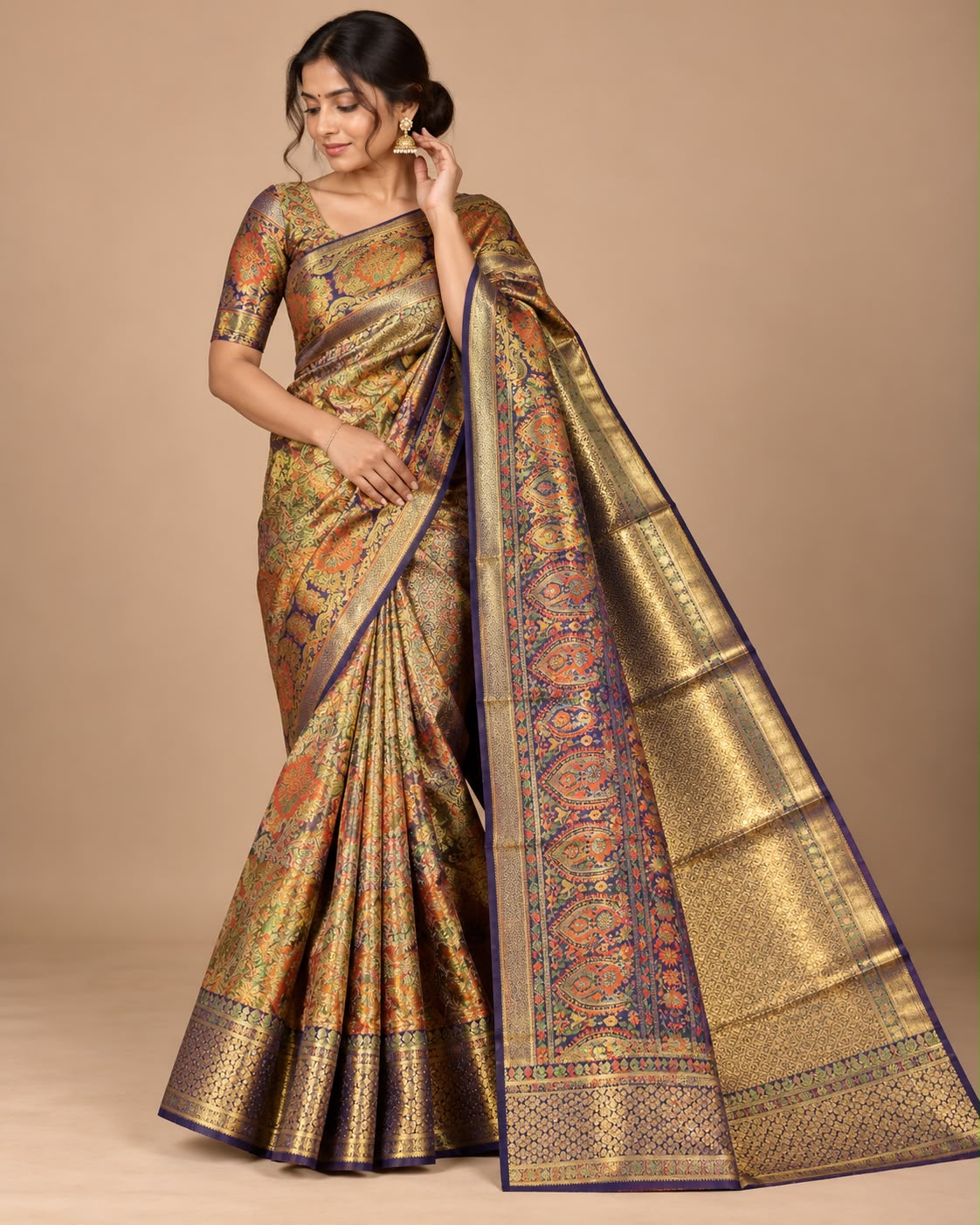 Mustard Gold Silk Banarasi Saree