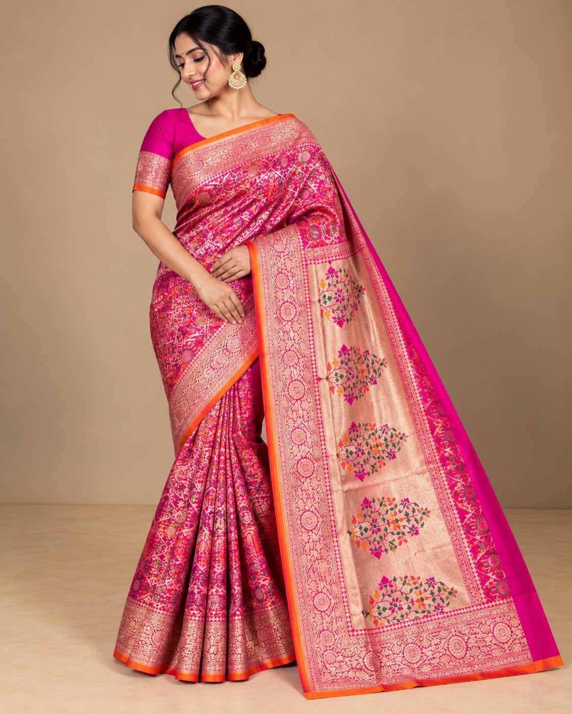 Rani Pink Patola Kanjivaram Silk Saree Main image