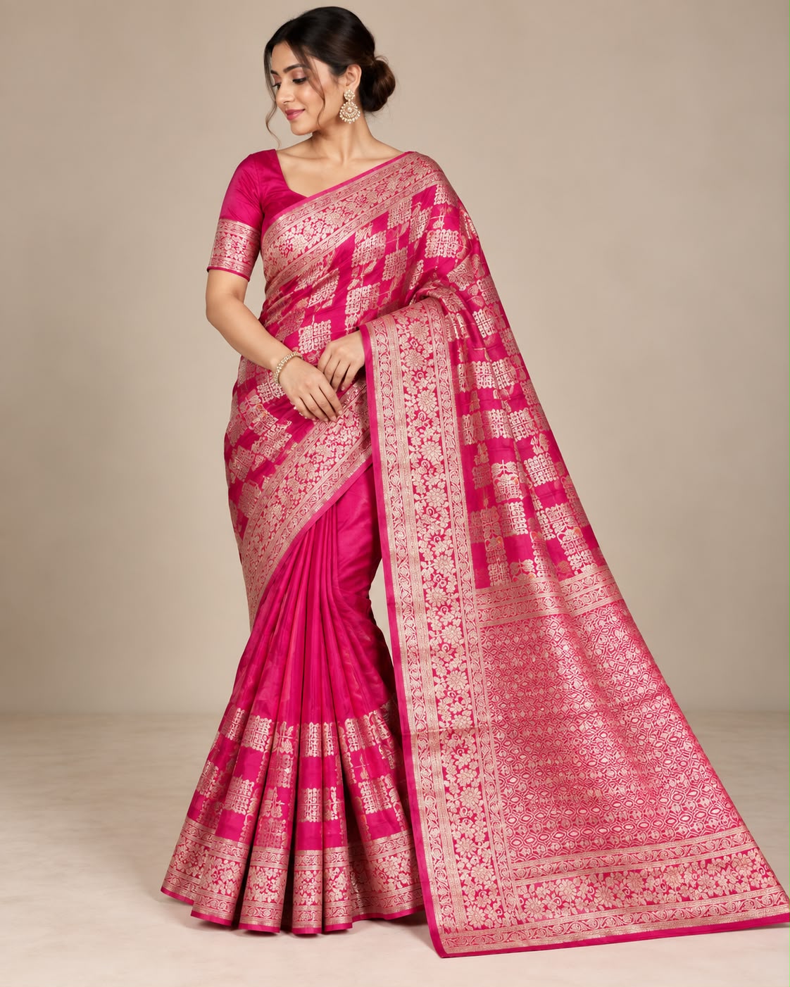 Rani Pink Brocade Silk Saree Main image