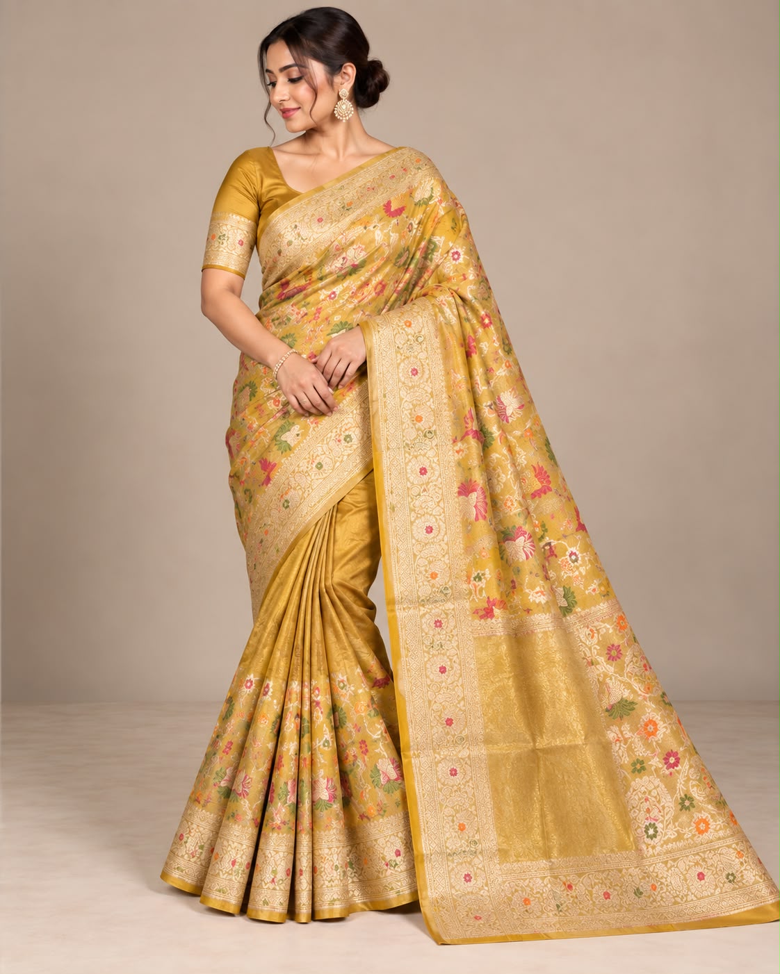 Mustard Yellow Paithani Tissue Silk Saree