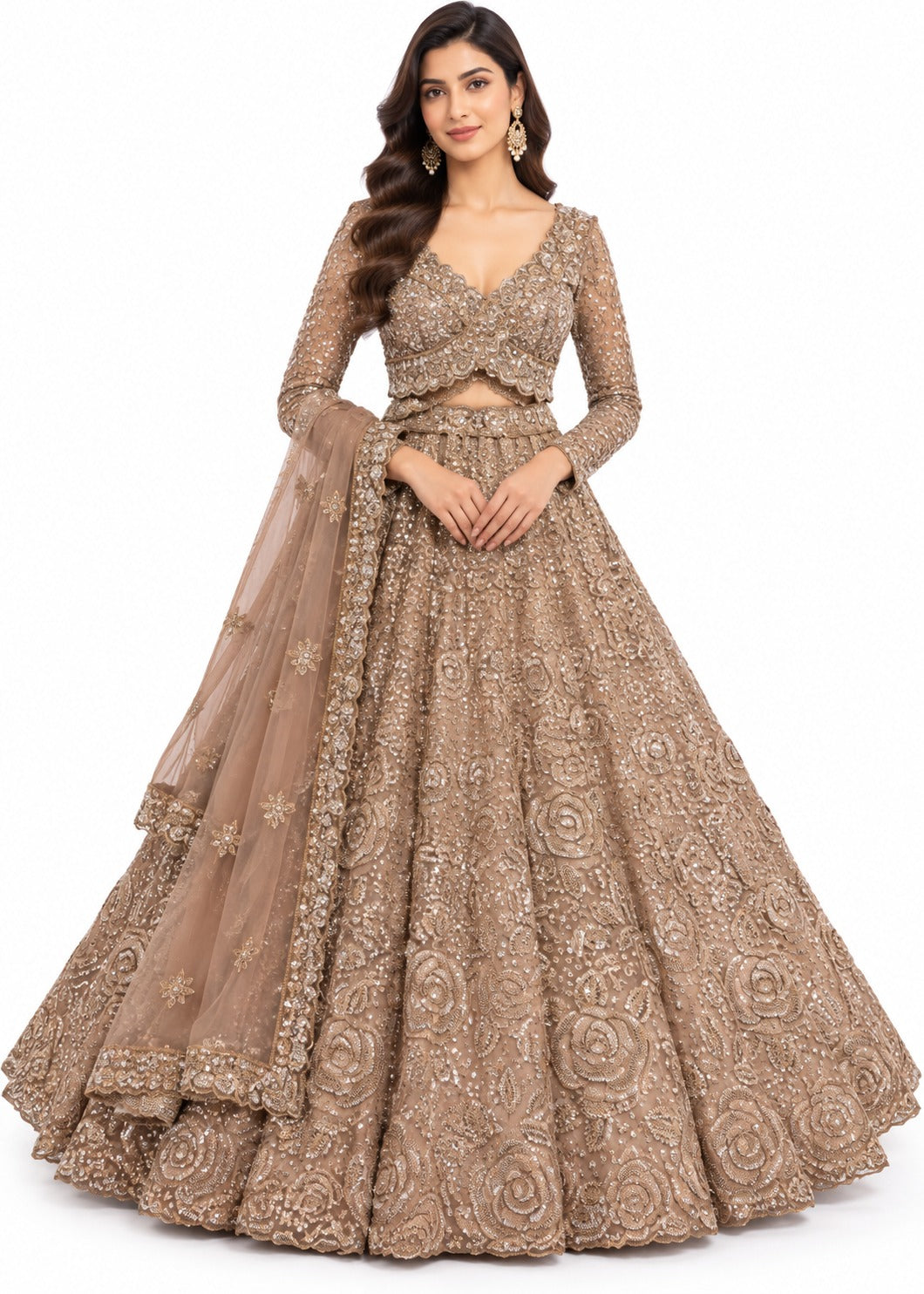 Rose Gold Embroidered Bridal Lehenga Main image