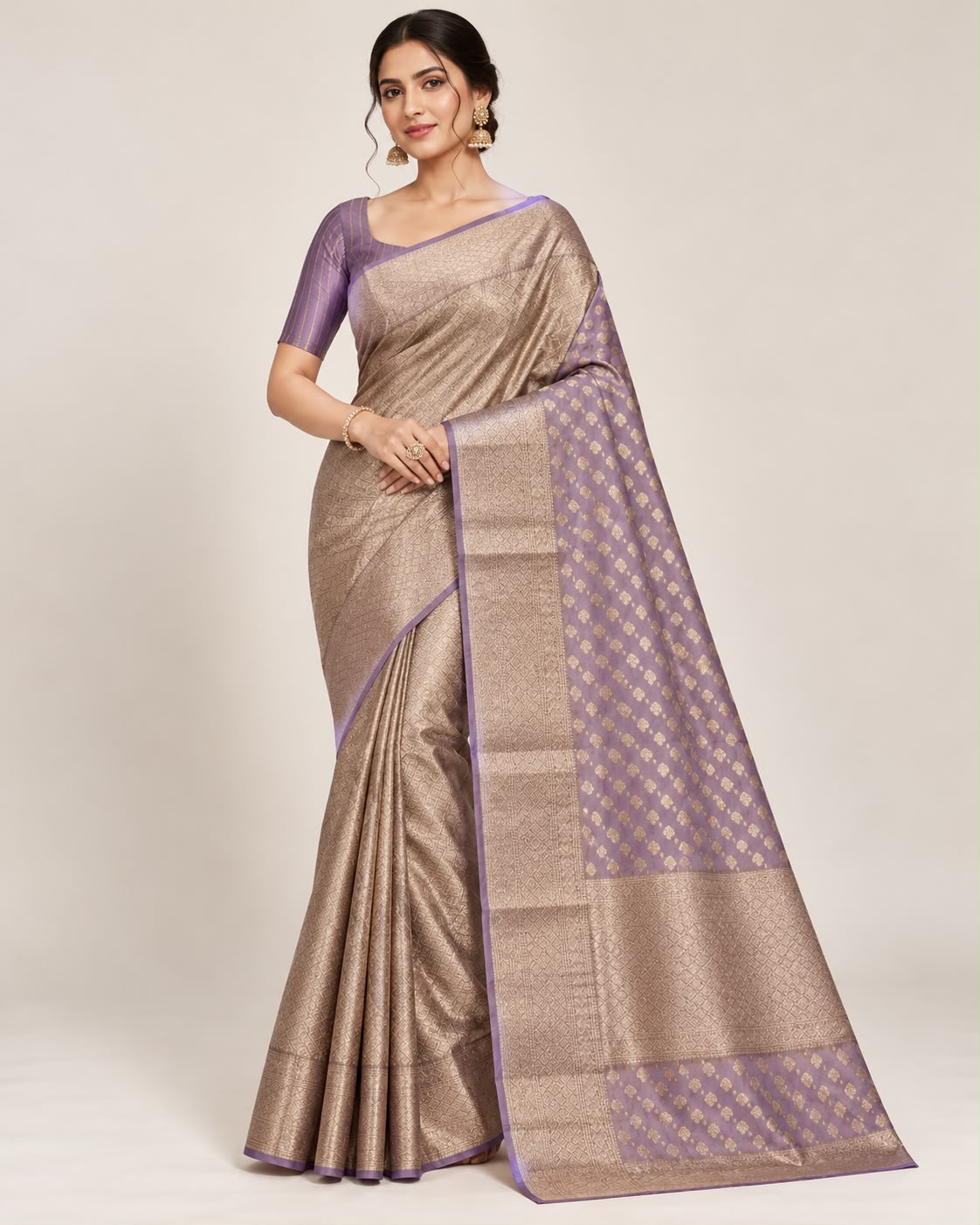 Lilac Lavender Floral Buta Banarasi Tissue Silk Saree