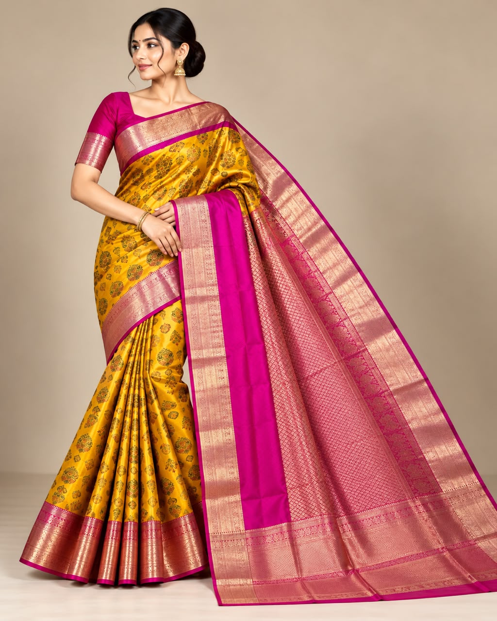 Mustard Yellow Paisley Banarasi Katan Silk Saree