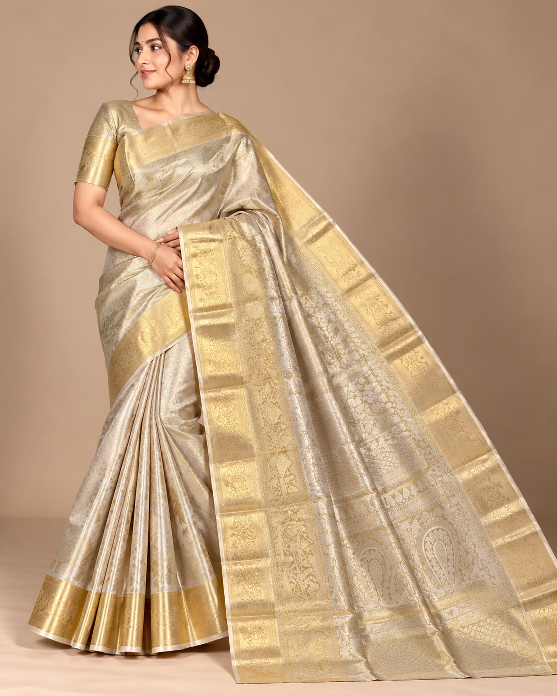 Antique Gold Sona-Rupa Banarasi Tissue Silk Saree