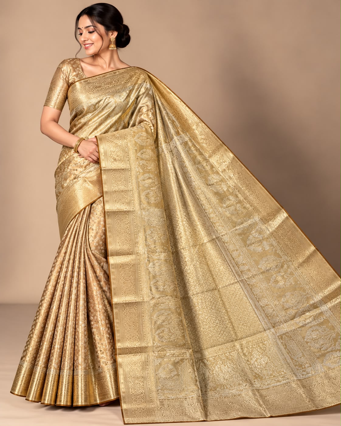 Metallic Gold Handwoven Tissue Banarasi Silk Saree with Blouse