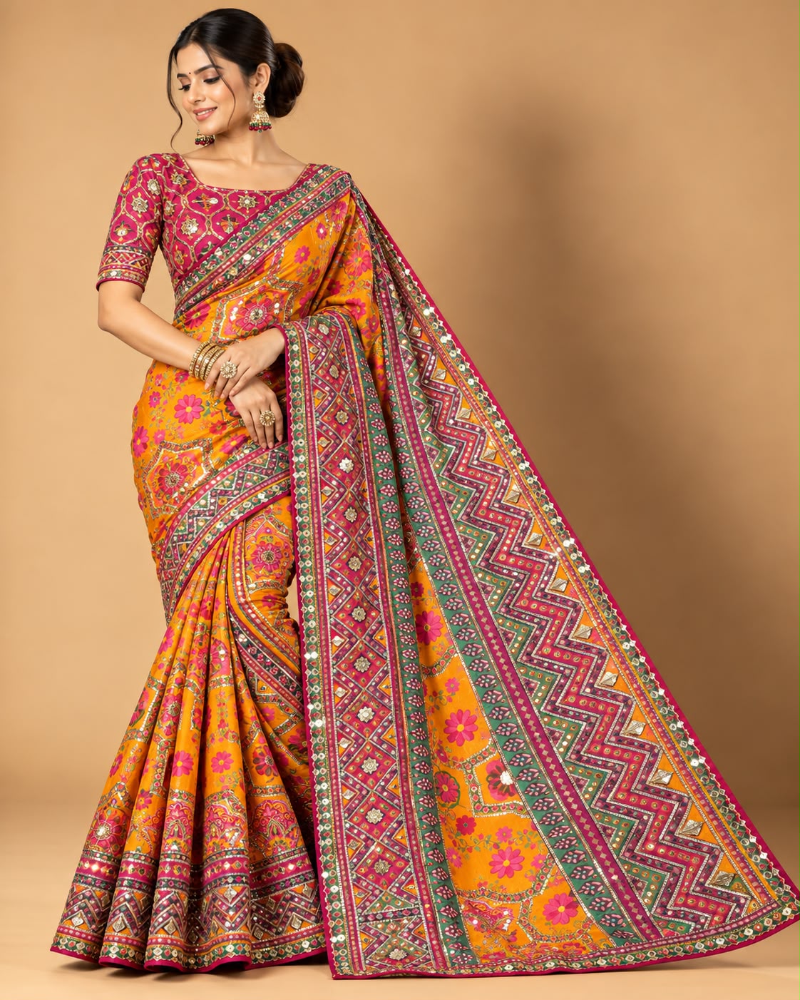 Mustard Yellow Bandhani-Style Saree