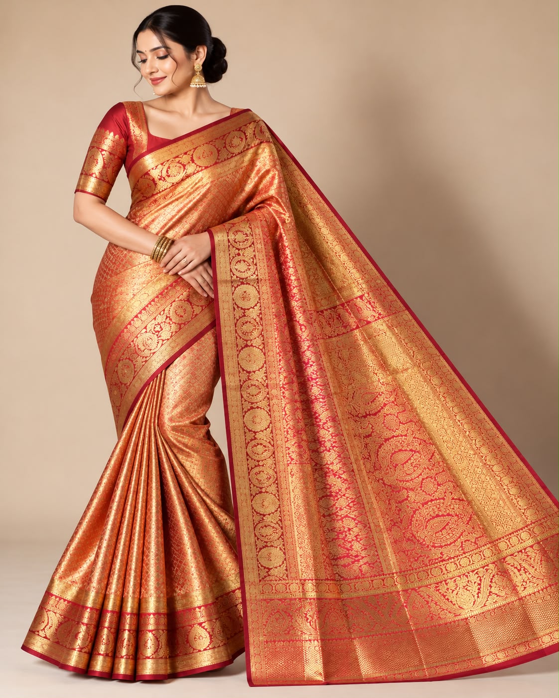 Red Now Red and Gold Banarasi Silk Saree – ODHNI
