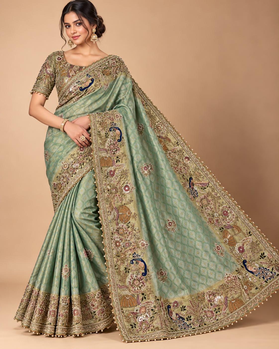 Sage Green Woven Tissue Silk Saree Main image