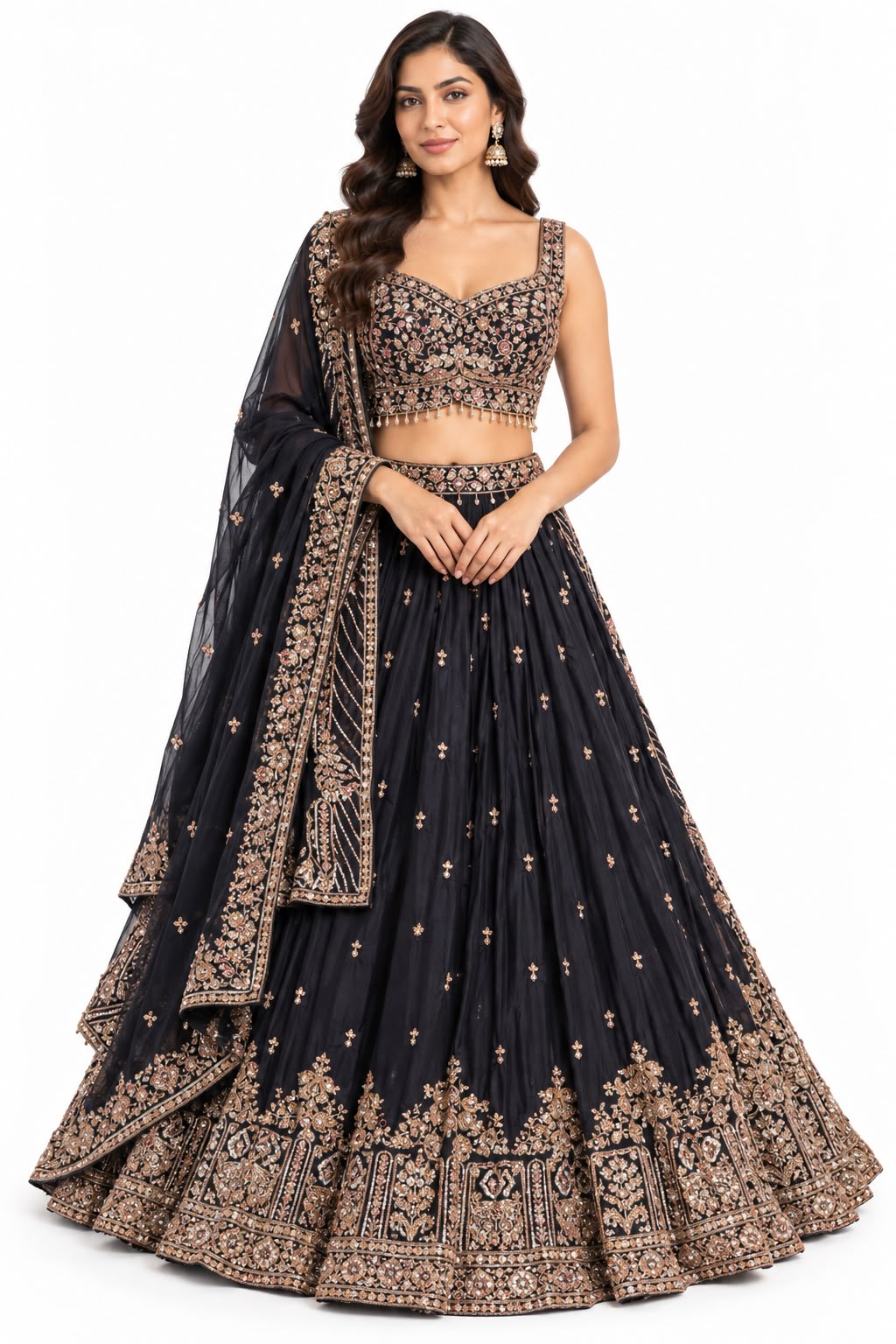 Black Floral Embroidered Lehenga with Dupatta