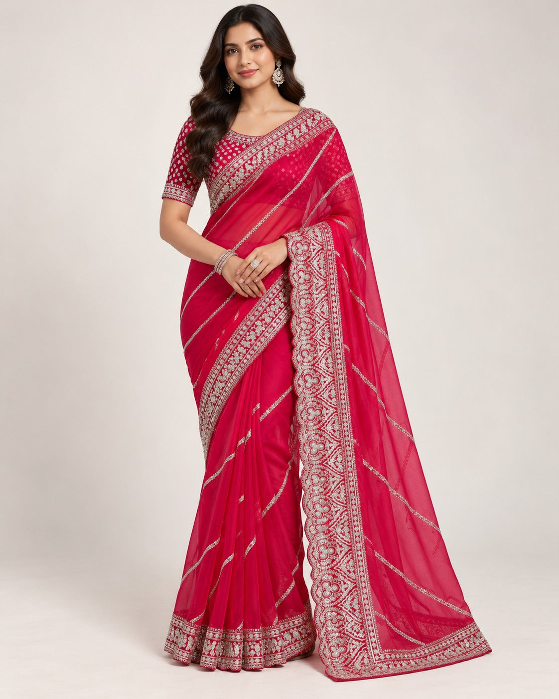 Embroidered Pink Saree with Stitched Blouse Main image