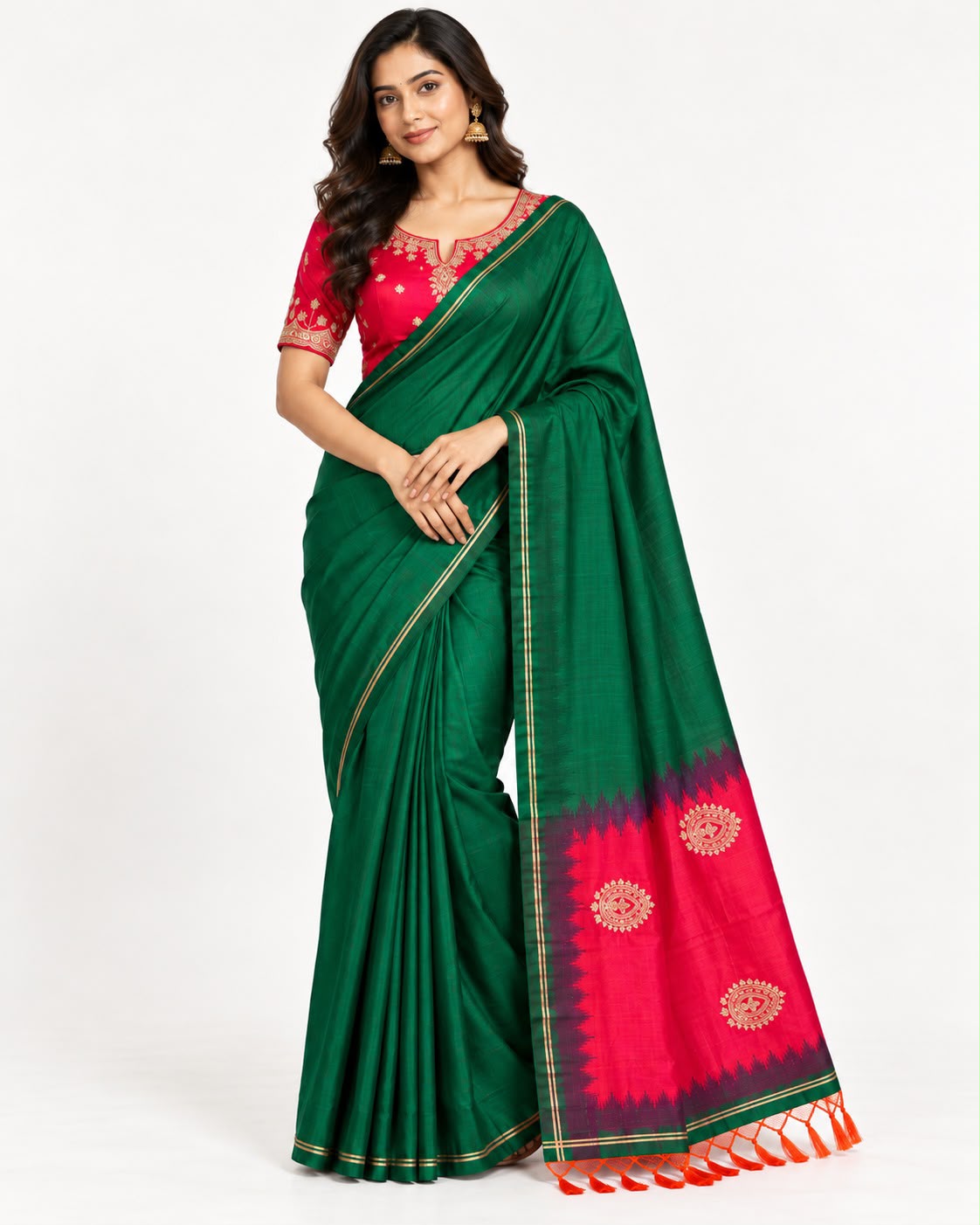 Green Silk Saree with Stitched Blouse Main image