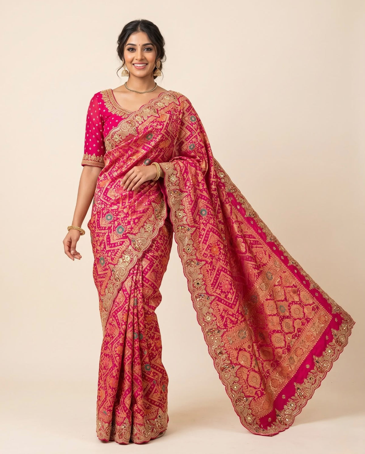 Embroidered Pink Saree with Stitched Blouse Main image