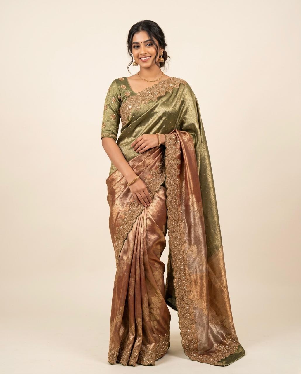 Embroidered Two-Tone Saree with Stitched Blouse