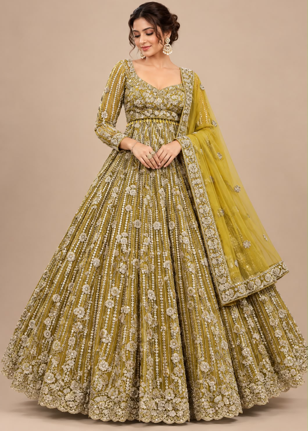 Mehendi Green Bridal Lehenga with Silver Embroidery