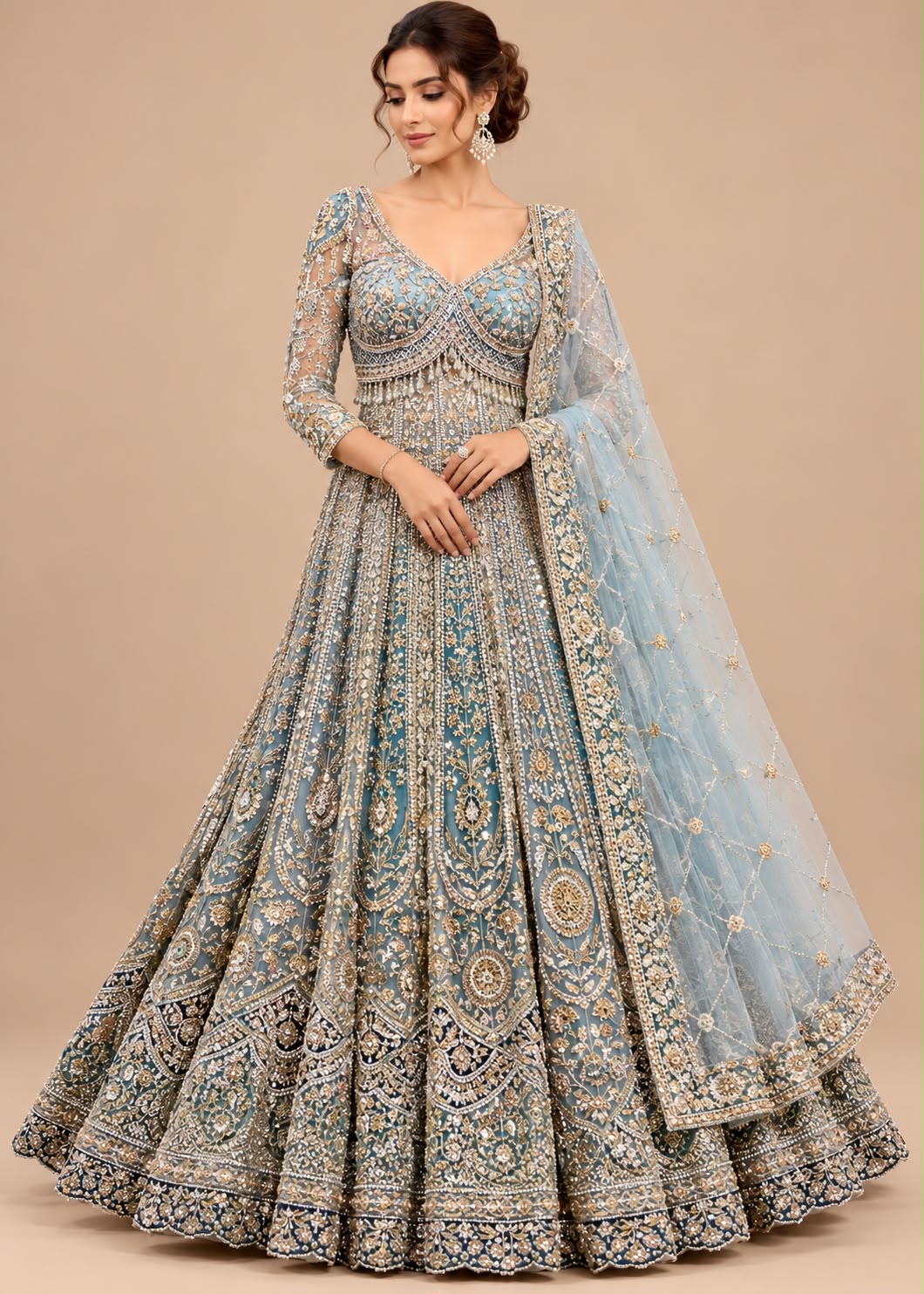 Powder Blue Embroidered Lehenga with Antique Gold Detailing