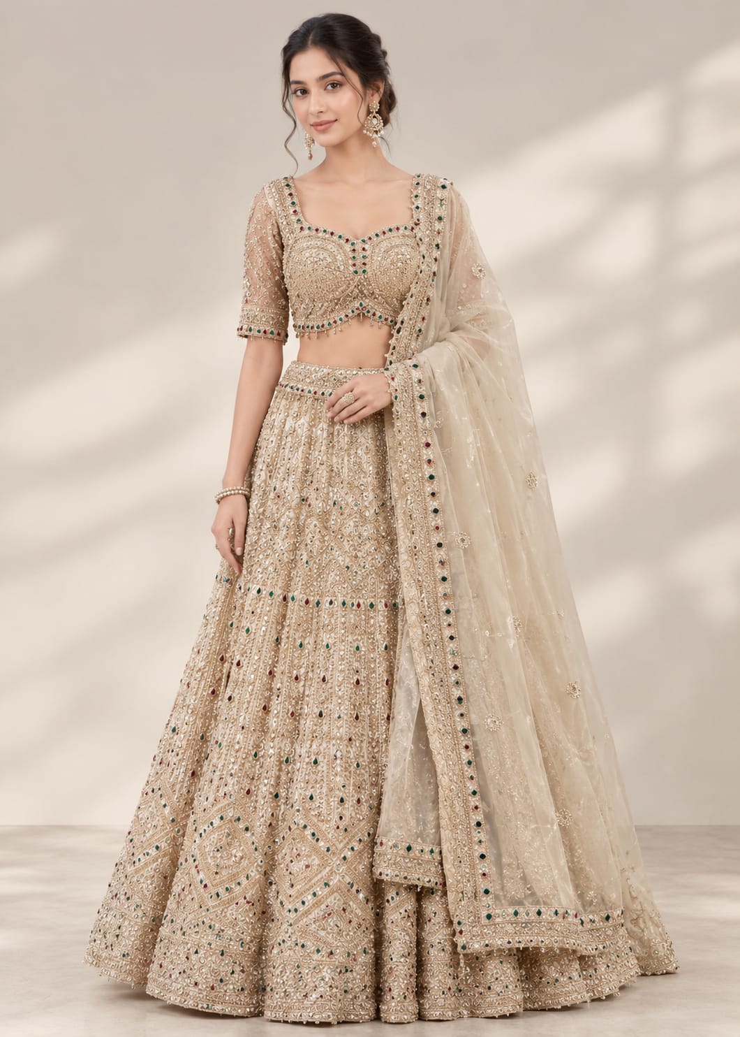 Gold Embellished Bridal Lehenga Set with Jewel Accents Main image