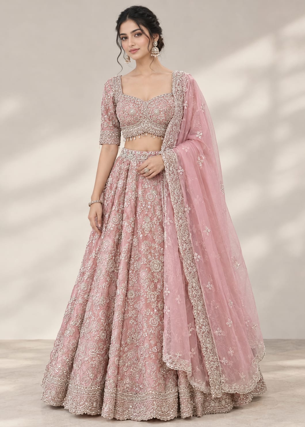 Dusty Pink Embroidered Lehenga Set