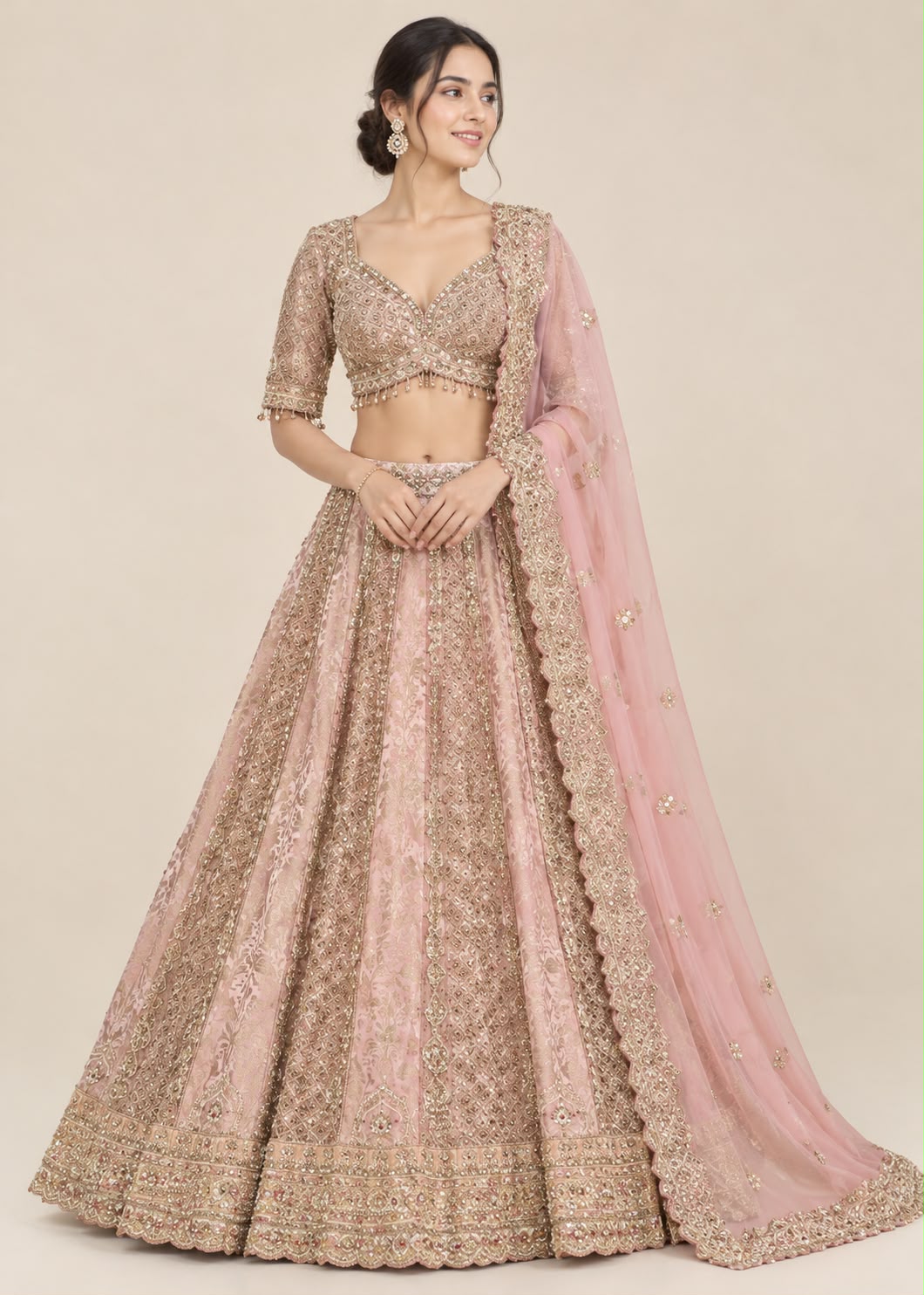 Rose Pink & Gold Embellished Bridal Lehenga Set