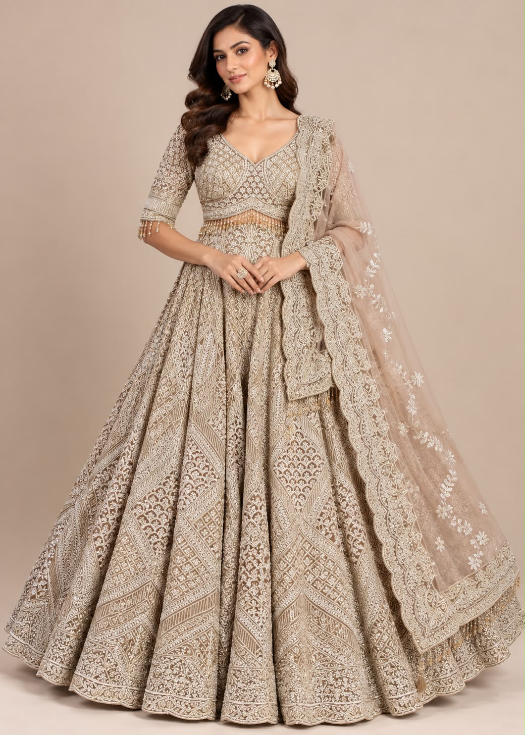 Radiant Gold &amp; Geometric Embellished Bridal Lehenga Set Main image