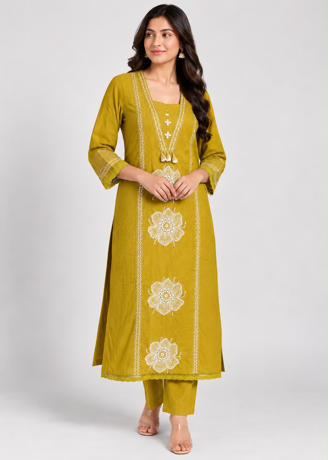 Mustard Yellow Embroidered Straight Kurta Set