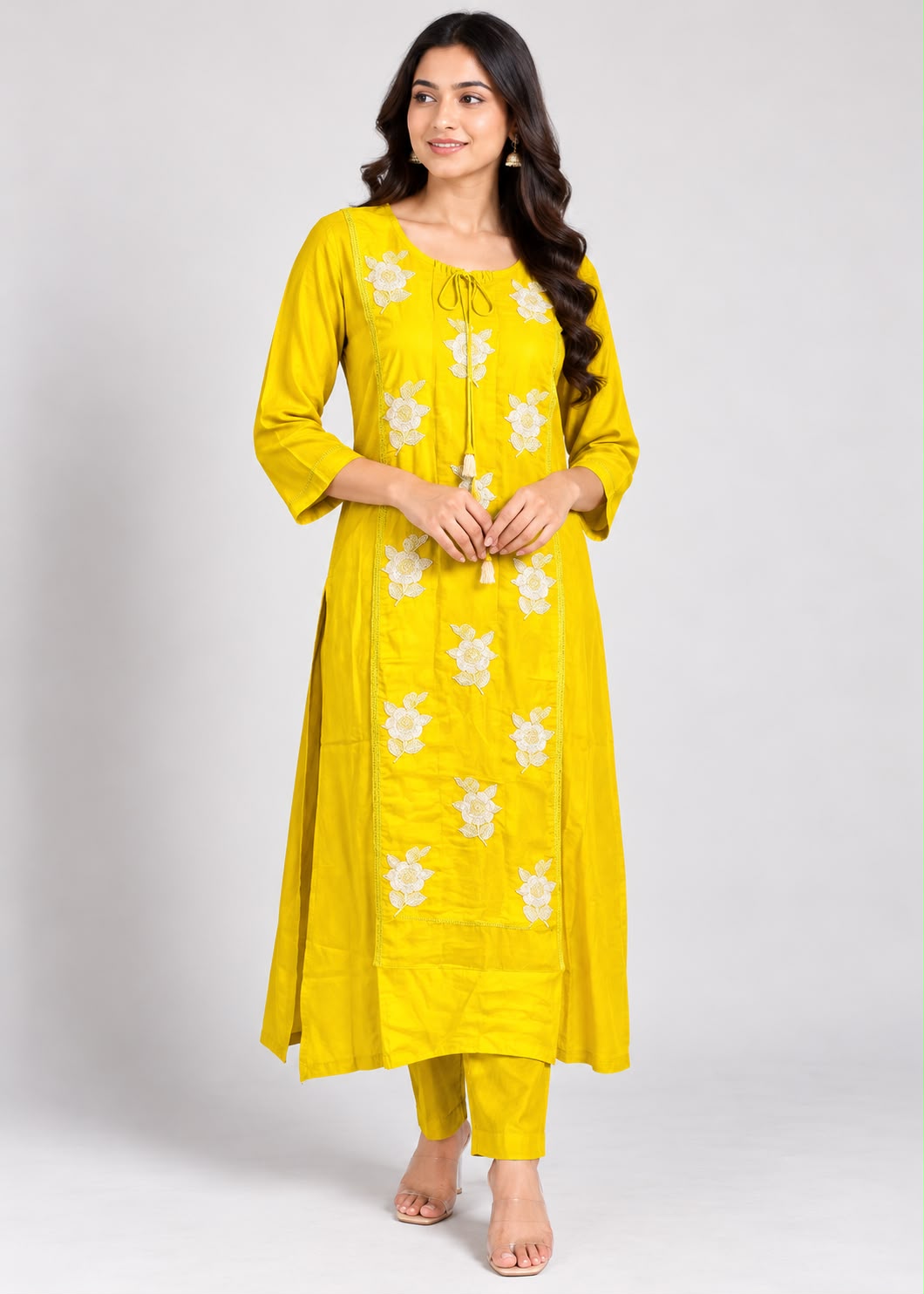 Mustard Yellow Embroidered Straight Kurta Set