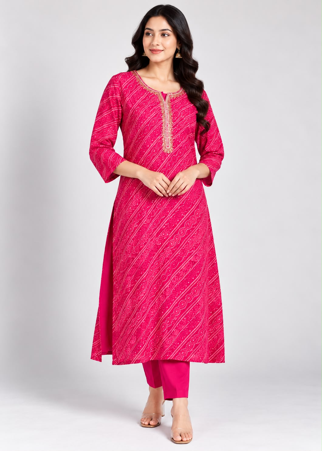 Rani Pink Printed Kurta Set