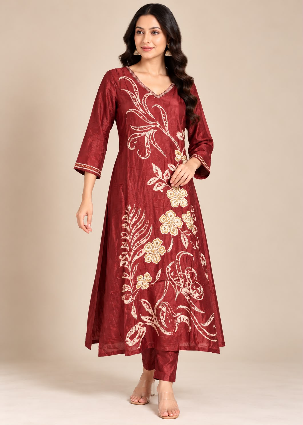 Maroon Printed Kurta Set