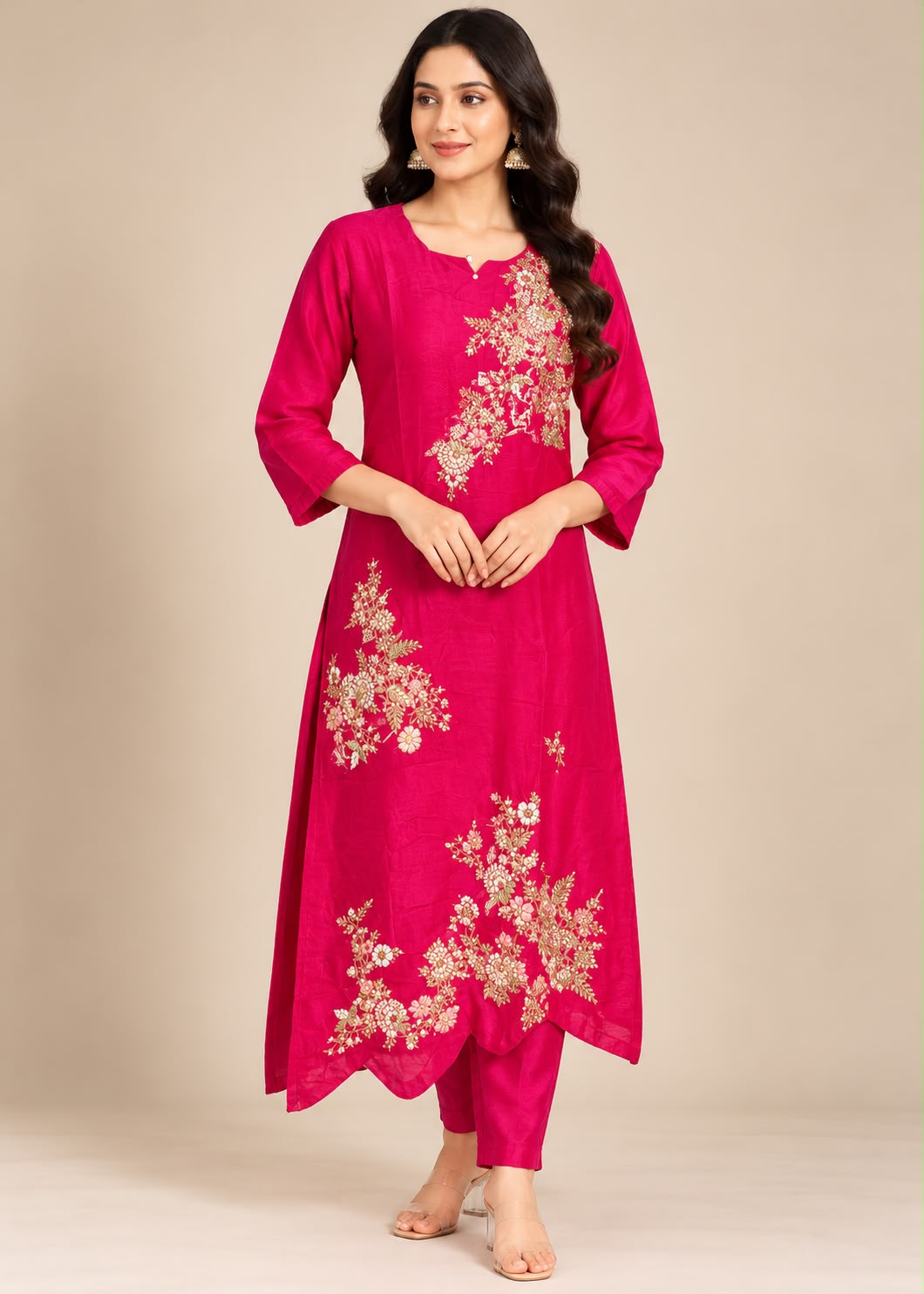 Rani Pink Embroidered Kurta Set