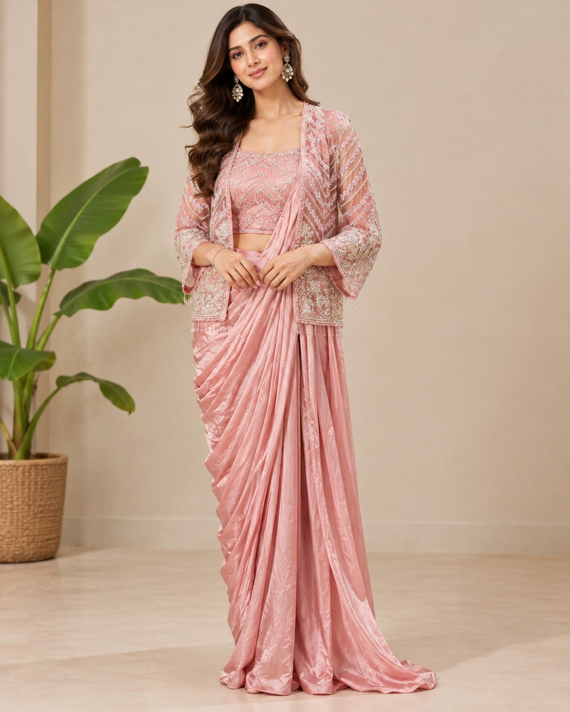 Embroidered Jacket Draped Saree Set