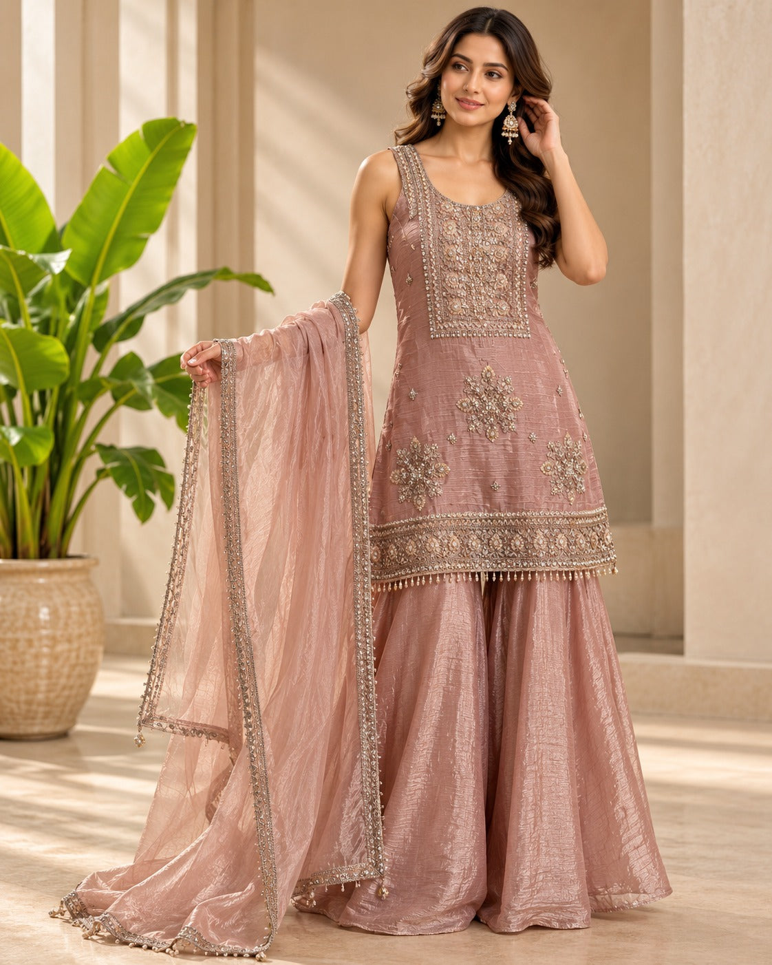 Embroidered Mauve Purple Straight Sharara Set Main image