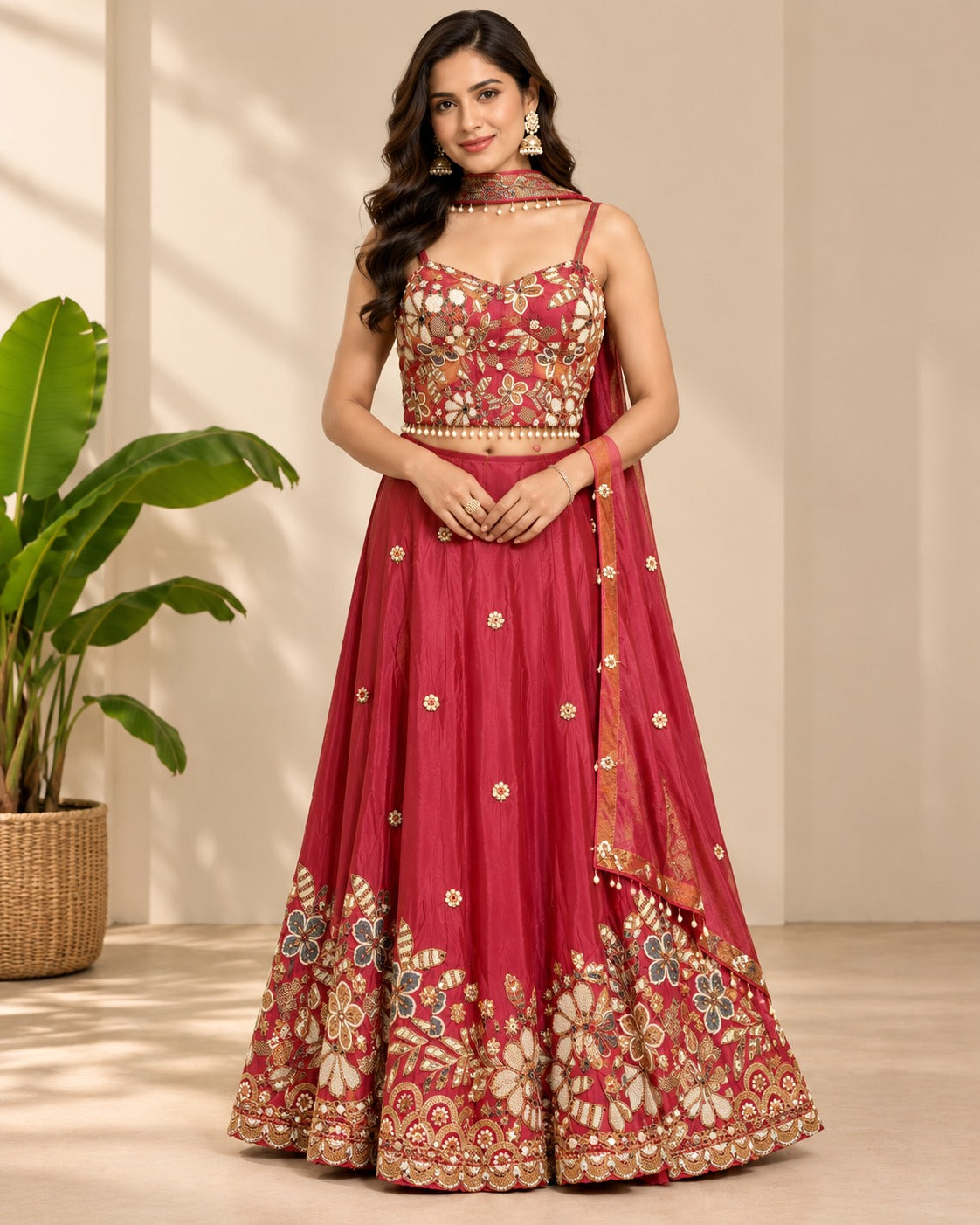 Embroidered Pink Lehenga Choli Set