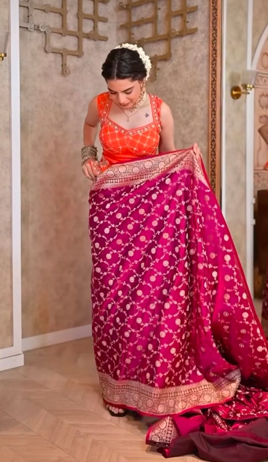 Magenta & Purple Silk Fusion Drape Saree