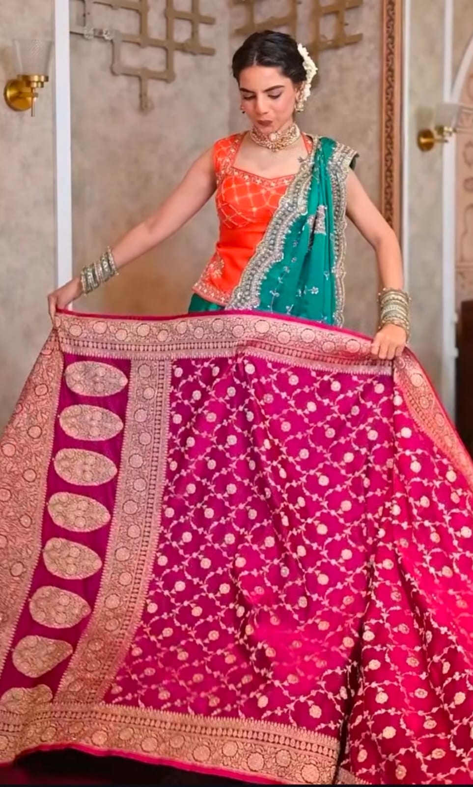Magenta & Purple Silk Fusion Drape Saree