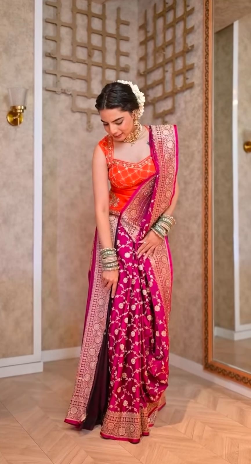 Magenta & Purple Silk Fusion Drape Saree