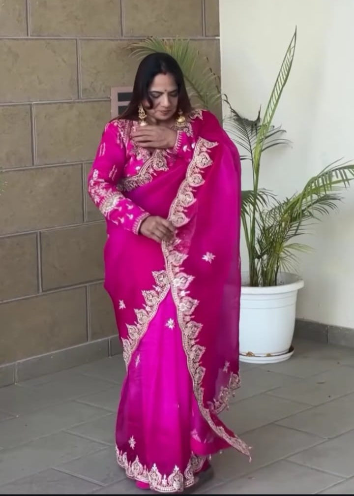 Elegent Rani Embroidered Saree
