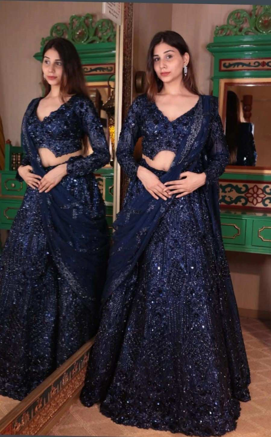 Midnight Aurora Sequin Blue Lehenga (PN-7807 M-58) Secondary image