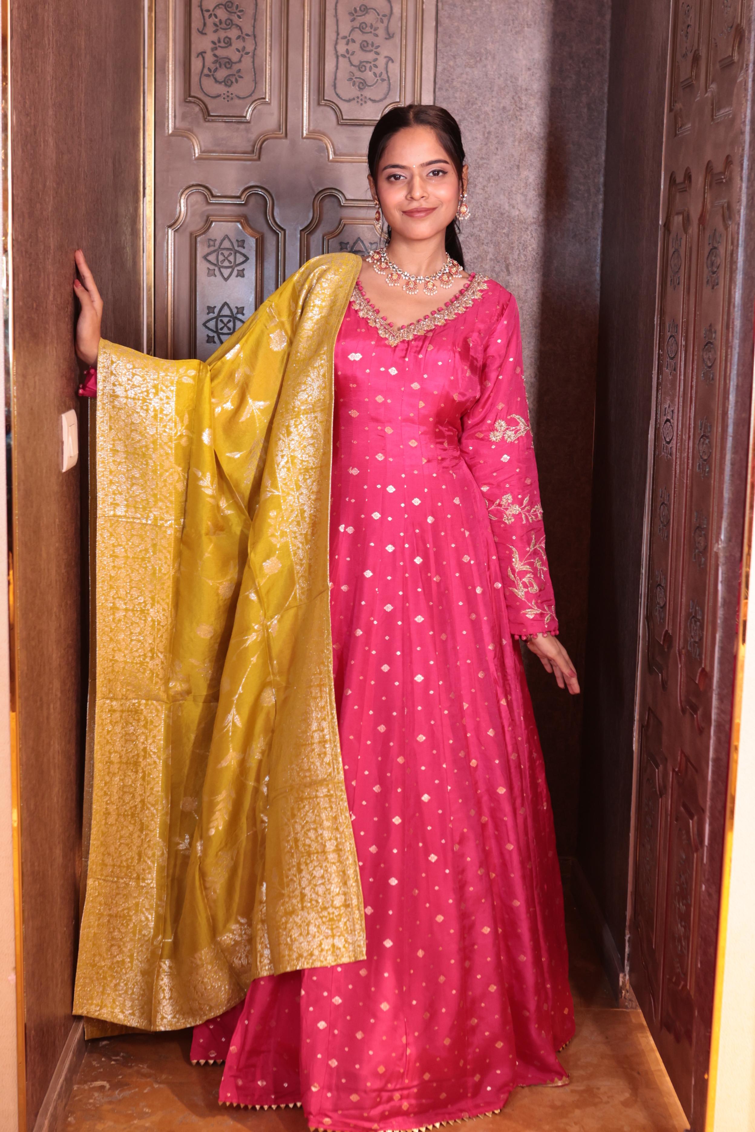 Fuchsia Festival' Gown with Banarasi Dupatta ( 1942 M-130)