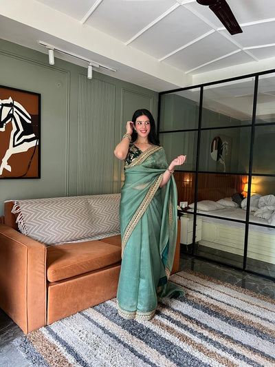 Sage Shimmer Organza Saree (1506 B-4)