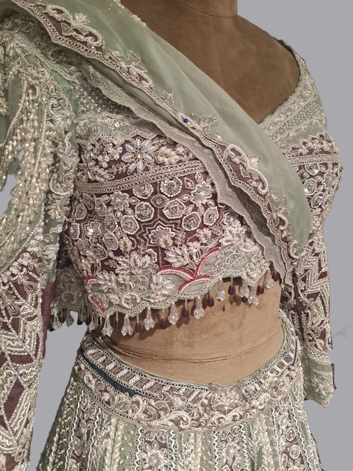 Mint and Pink Multi-Layered Lehenga (GHAGRA CHOLI M-15)