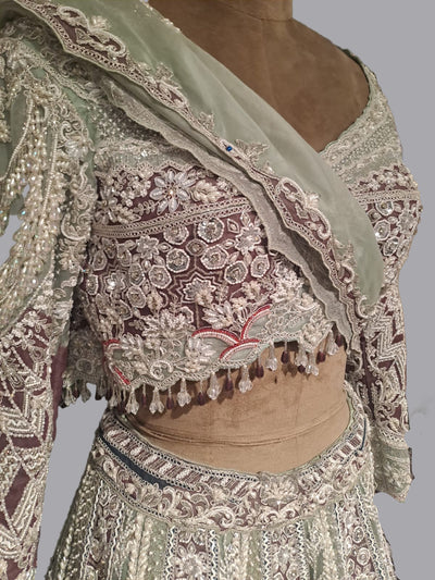 Mint and Pink Multi-Layered Lehenga (GHAGRA CHOLI M-15)