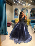 Midnight Obsidian Sequin-Embellished Gown