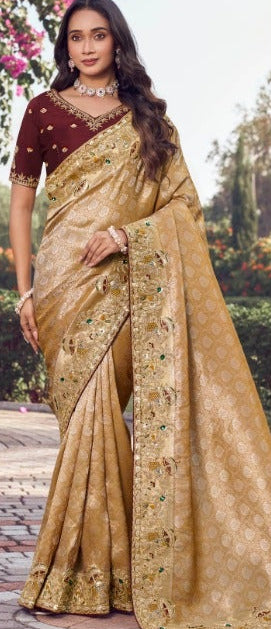 Golden Heritage Banarasi Silk Saree with Embroidered Borders Secondary image